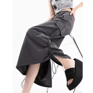 Wild Fable MED Long Ruched Drawstring CARGO Skirt Faded Black WNOT Slit